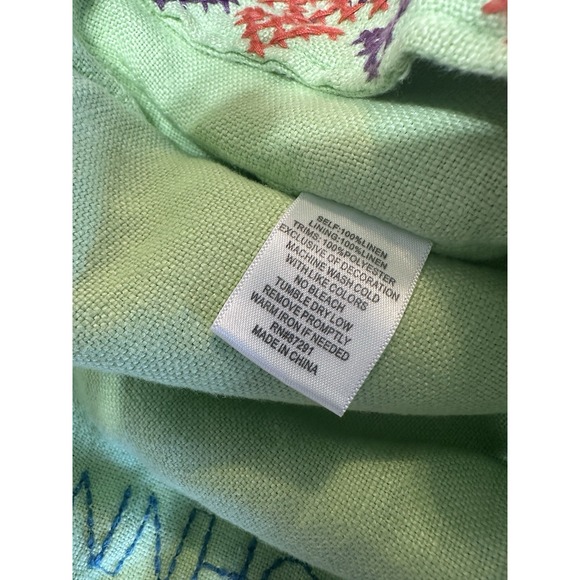 Johnny Was JWLA Green Linen Embroidered Flowers Purse Handbag Tote Bag Crossbody - Picture 10 of 11